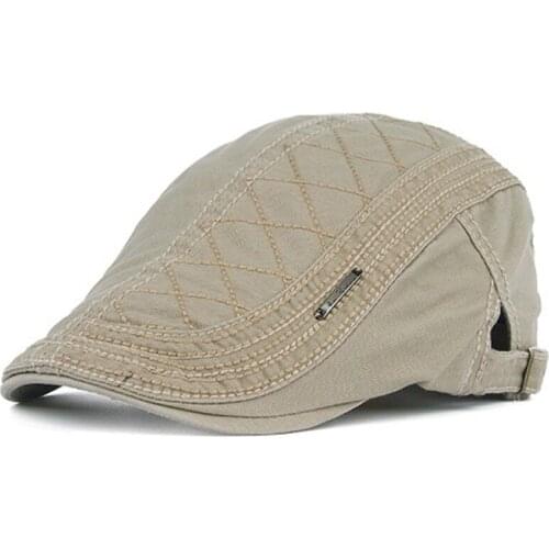 Men Cotton Grid Embroidery Beret Newsboys Duckbill Cap Gorras Planas Flat Berets Ivy Cabbie Caps Adjustable Vintage Hat