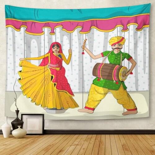Rajasthan Design of Colorful Rajasthani Puppet in Indian Style Traditional Culture Tapestry Wall Hanging for Living Room Bedroom