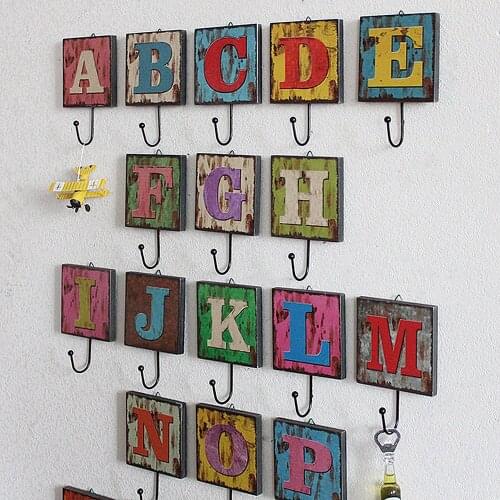 2 Letters/set Retro 26 English Alphabet Letter Wall Hook Wall Stickers Decoration Coffee Store Wall Hook Hanging Decor