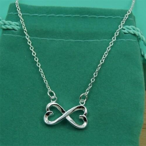 925 Silver Double Heart Pendant Necklace For Women Engagement Wedding Charm Jewelry Gift