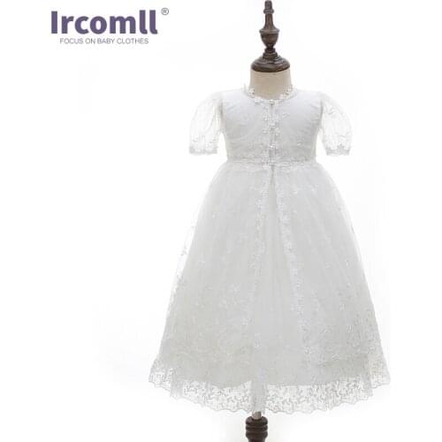 Ircomll 3pcs Toddler Baby Clothes Baby Christening Gown Dress Girls White Princess Lace Chiffon Dresses For Newborn Baptism