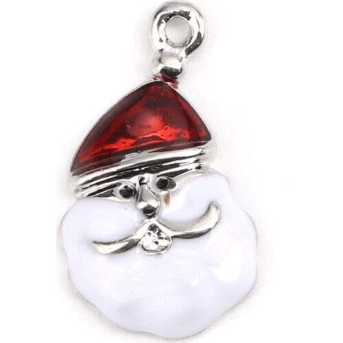 Zinc Based Alloy Charms Christmas Santa Claus Pendants Silver Color White & Red Enamel 19mm x 11mm For DIY Jewelry Makings,5PCs