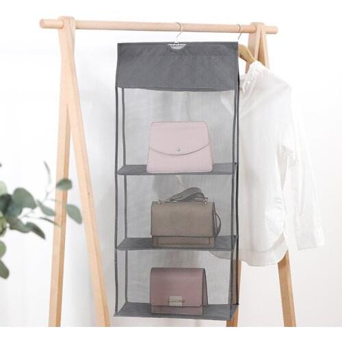 Closet Dustproof Storage Bag Hanging Handbag Organizer Folding Shelf Bag Transparent Pockets Hanger Storage Closet Organizer