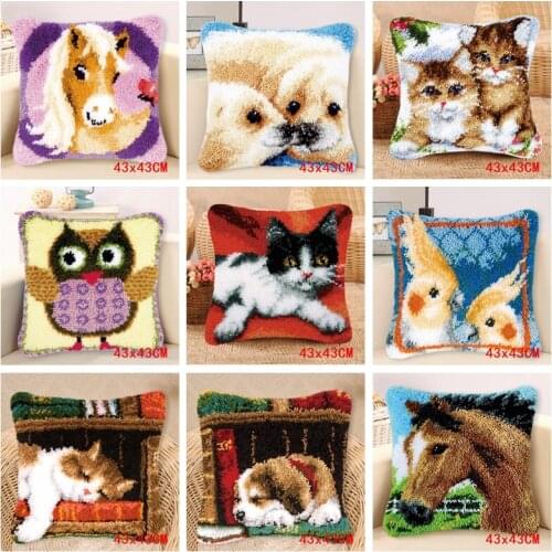 Animal Series Latch Hook Rug Kits Horse 3D Segment Embroidery Pillow Wool Cross Stitch Carpet Embroidery DIY Pillow knooppakket