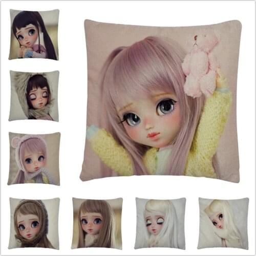Cute Poison Girl Dolls cereal/creamy pattern Linen Cushion Cover Pillow Case for Home Sofa Car Decor Pillowcase45X45c