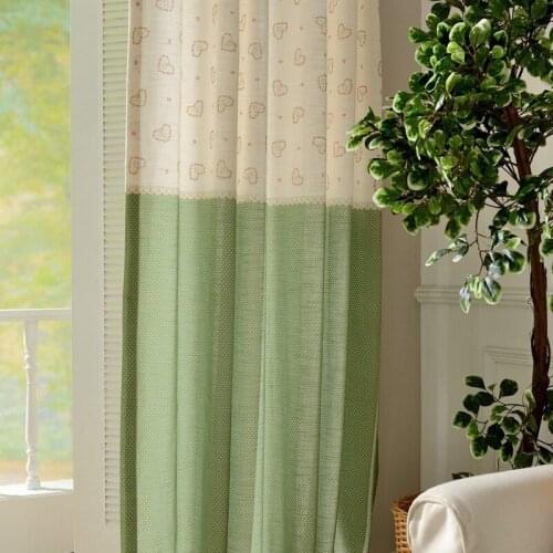 Modern Curtains for Living Room Bedroom Simple Cotton and Linen Printing Curtains Casual Korean Style Stitching Wreath Curtains