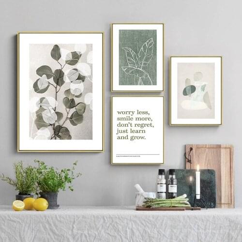 Nordic Fresh Green Plant And Letters Sofa Background Wall Decorative Painting Wall Art Poster For Living Room bedroom Decor