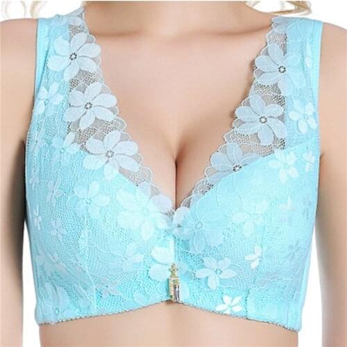 Plus Size Sexy Underwear Vest Style Bras Brassiere Women Lingerie Solid Color Lace Gathered Push Up Bra Panties Deep V Gather
