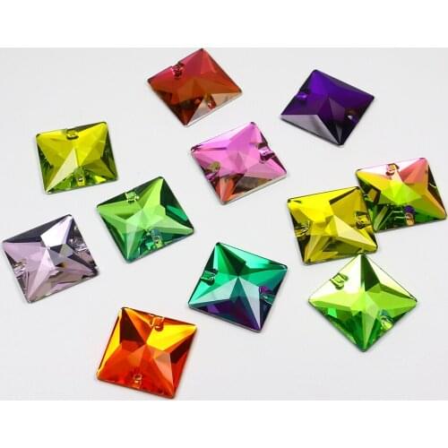 22mm Square Sew On Rhinestones Crystal Mix Colors Flatback K5 Glass Stone Sewing Rhinestones for Needlework Wedding Dress