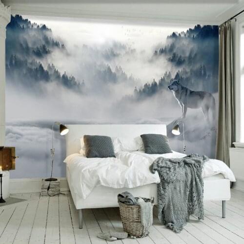 3D Wallpaper Modern Simple Fog Forest Wolf Animal Photo Wall Murals Living Room Bedroom Wall Paper For Walls 3 D Papel De Parede