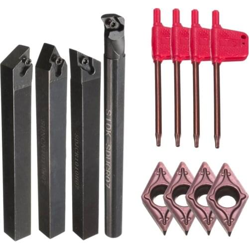 4pcs Metal CNC Shank Lathe Turning Tool Holder DCMT0702 Inserts + Wrenches Set