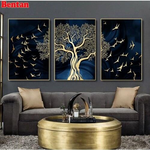 5d Home Decor Nordic Abstract Tree Birds diamond painting full square round diamond embroidery diamond mosaic cross stitch 3 pcs