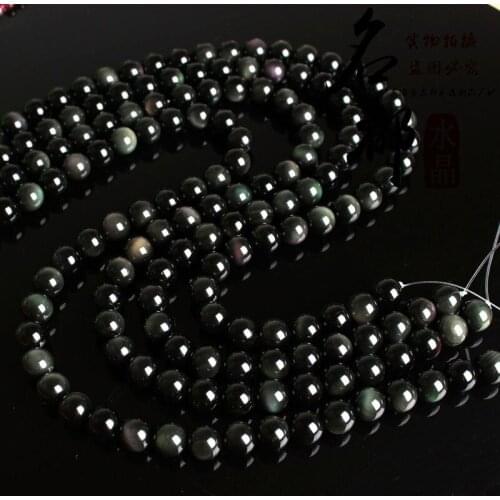 MADALENA SARARA Crystal Natural Obsidian Loose Beads DIY Accessories Rainbow Eye Semi-finished Products Wholesale
