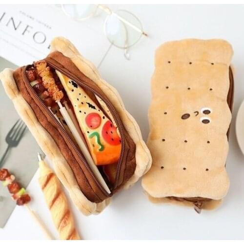 Sandwich biscuits plush pencil case pencil case simple INS large capacity pupils cute stationery box girl heart