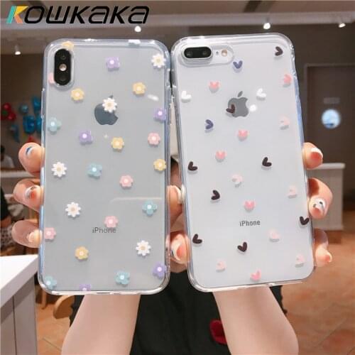 Cute Clear Cartoon Flower Phone Case For iPhone 11 Pro Max 12 Mini X XR XS Max SE 2020 6 6s 7 8 Plus Soft Love Heart Back Cover