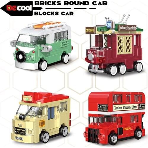 DECOOL City Bricks Car Building Blocks Toys Pull Back Round Vehicle Brick Sightseeing Bus Truck Model Children Gift for Kids
