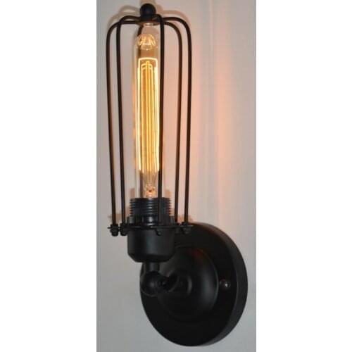 Vintage long cage wall lamp loft E27 Edison LED Bulbs Base wall lamp light wrought iron rustic living room lights