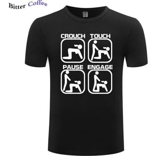 Summer New High Quality Mens T Shirt Crouch Touch Pause Engage Funny Print O-Neck 100% Cotton Short Sleeve Tee Shirt Plus size
