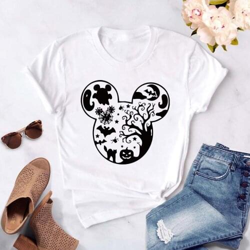 Kawaii Mickey Mouse Head Halloween Funny Cartoon T Shirt Harajuku Cool Streetwear T-shirt Women Ullzang Top Tee Unisex