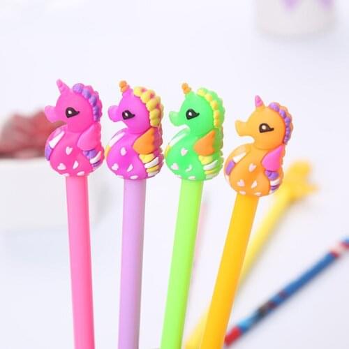 2pc Cartoon Hippocampus Gel Pen Kawaii Learning Stationery Creative Writing Black Signature Exam Marker Office School Supplies