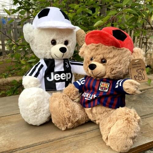 25-35cm Colors Sitting FootBall Teddy Bear Sacrf Stuffed Plush Soft Doll No.7 Animals Toy Girls Baby Kids Birthday Gift