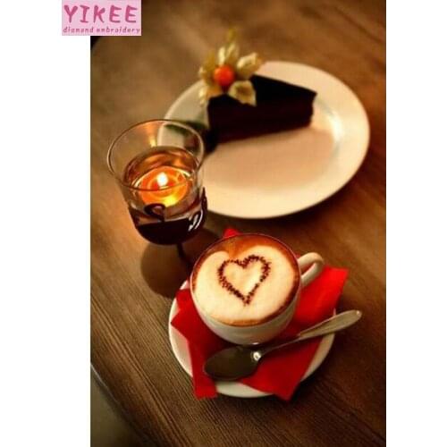 Coffee cup diamond embroidery,mosaic embroidery,Cappuccino and cake,3d mosque,diamond painting coffee