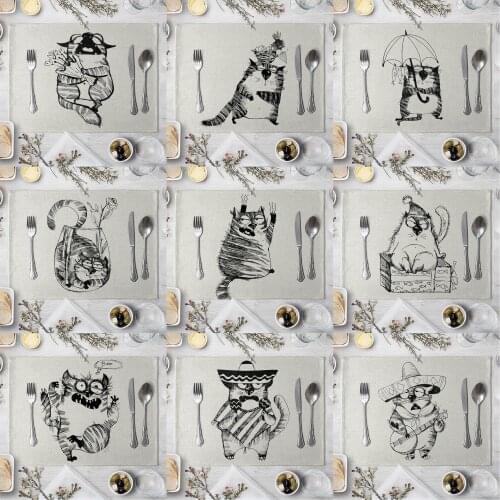 Cute Cartoon Cat Pattern Table Mat Funny Cat Table Napkin Placemat Kitchen Decoration Dining Accessories