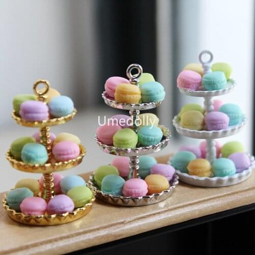 1/12 Scale Cute Mini Macaron Miniature Dollhouse Cake Tripod Pretend Play Simulation Food for Doll Kitchen Toy Accessories