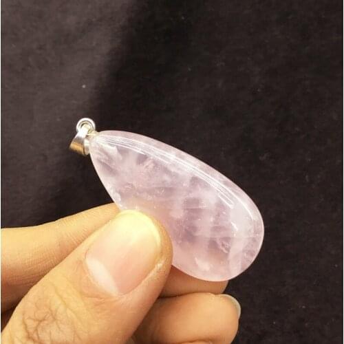 Natural Rose Quartz crystal necklace Pink quartz stone water-drop shape pendant
