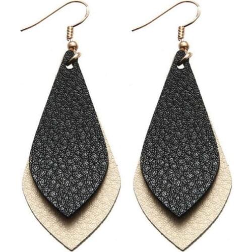 ZWPON 2020 New Layered Flat Leather Earrings for Women Bohemian Vintage Teardrop Dangle Earrings Fashion Jewelry