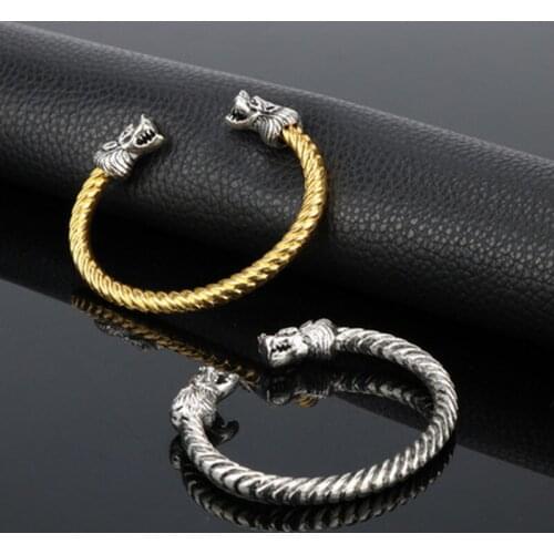 New Animal Wolf Head Bangle Women Men Wristband Cuff Bracelets Nordic Viking Pagan Jewelry Party Christmas Gift Charm Bracelet