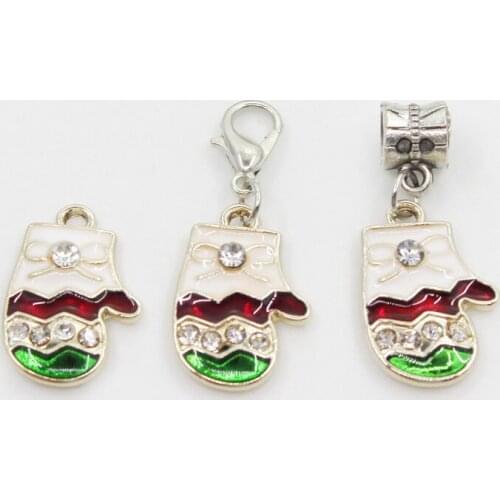 New Arrival 10pcs/lot Crystal Christmas Gloves Dangle Charms Lobster Clasp DIY Bracelet Necklace Pendants Jewelry Charms