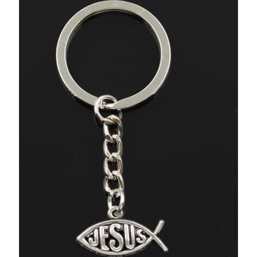 New Fashion Keychain 22x12mm Fish Jesus Pendants DIY Men Jewelry Car Key Chain Ring Holder Souvenir For Gift