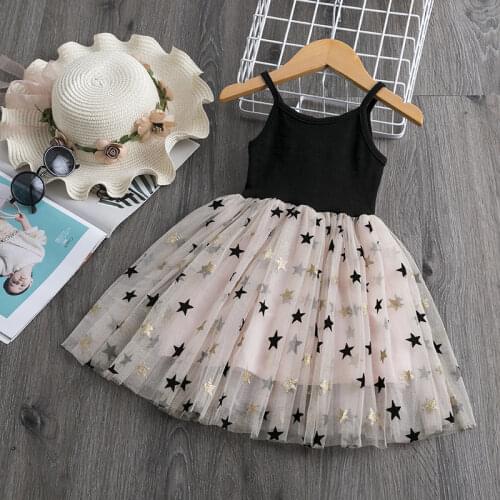 3 4 5 6 7 8 Year Girls Dress Summer Lace Sling Casual Dresses for Baby Girl Pentagram Pattern Clothes Birthday Party Dress