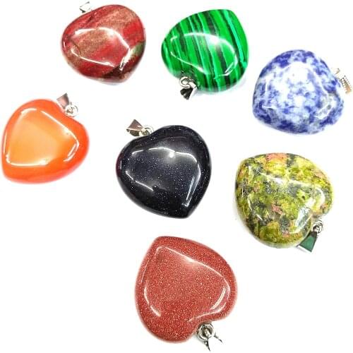 Natural Stone Heart Shape Crystal Agates Lucky Stone Pendantsr DIY bracelet necklace for Jewelry Making Reiki Healing Gift
