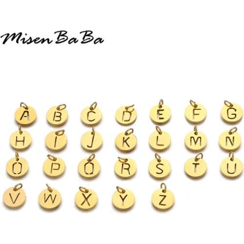 10PCS/lot Stainless Steel Coin Alphabet Charms With Loop Round A-Z Letter Pendant Charms DIY Jewelry Handmade Accessories