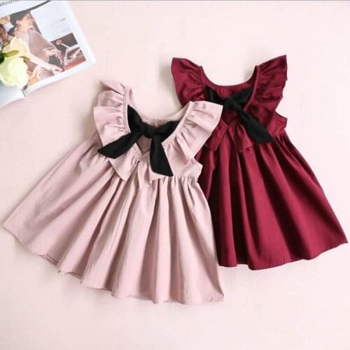 Hot Casual Baby Girls Clothing Sleeveless Open Back Dresses Summer Princess Cotton OutfitsTutu Dresses For Little Girl