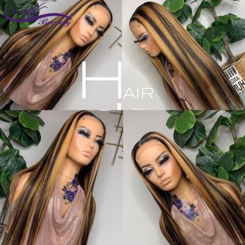 Straight Highlight Blonde 13x4 Lace Front Wig 180% Density 4x4 Closure Human Hair Wigs For Women Remy Brazilian Lace Front Wigs