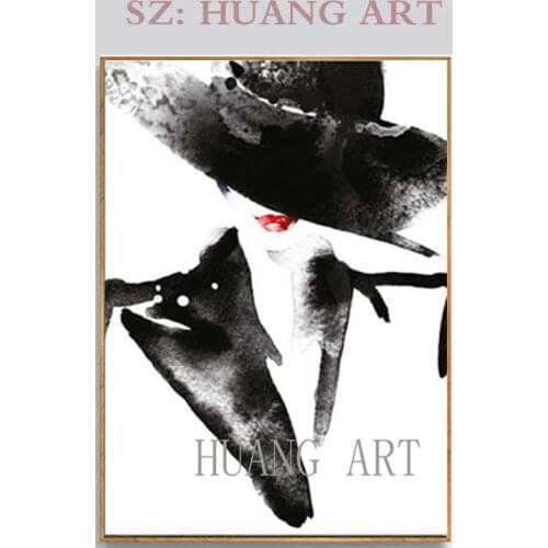 Hand-painted oil painting with black and white background character feels beautiful woman hotel large murals sofa bedroom decora