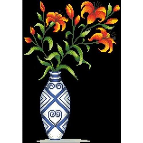 Dark night cross stitch package lily flower vase aida 18ct 14ct 11ct black cloth people kit embroidery DIY handmade needlework