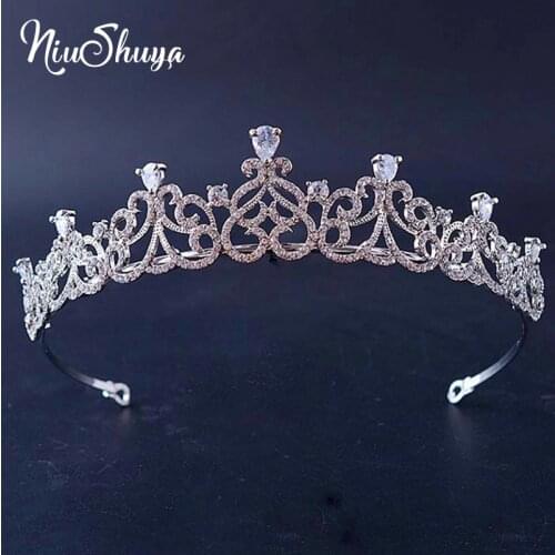 NiuShuya Sweet Heart Rhinestone Bridal Tiaras Crown CZ Cubic Wedding Headwear Fashion Crystal Princess Hair Accessories