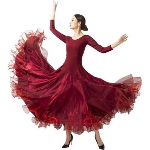 Wine Red Ballroom Competition Dance Dress Modern Waltz Standard Dress