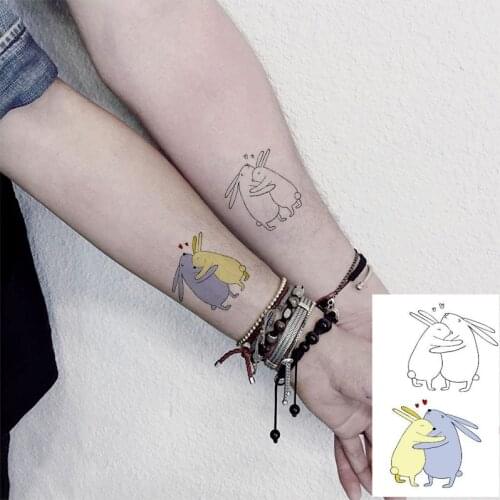 Waterproof TemporaryTatoo Sticker Couple Minimalist Rabbit Animal Heart Art Tattoo WaterTransfer Fake Flash Tatto for Man Women