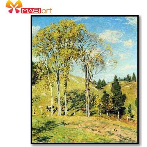 Cross stitch kits Embroidery needlework sets 11CT water soluble Canvas Patterns 14C Full Landscape Trees-NCMS169