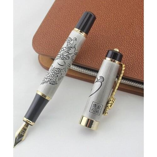JINHAO High Quality Full Metal Fountain Pen Gold Clip Carving Pattern-Descendants of the Dragon 18KGP 0.5mm Medium Nib ink pen