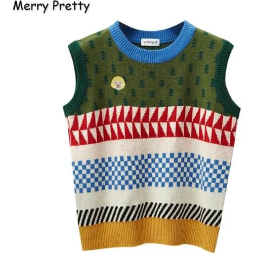 XUANHAO Womens Cartoon Embroidery Knitted Sweaters Sleeveless Vest 2020 Winter Warm V-Neck Female Jumpers Pullovers