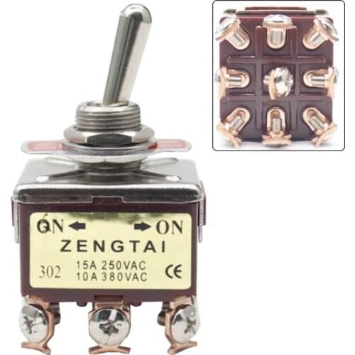 ZengTai 302 250V 15A ON ON 2 Position 9 Pins Brass Mini Toggle Switch