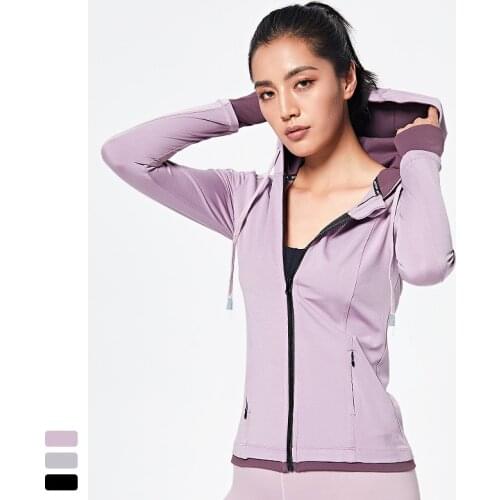 Women Hooded running jacket Long Sleeve Sweatshirt Ladies Yoga Sports Zipper Jacket Fitness Gym Shirts Womens New Arrival 2020