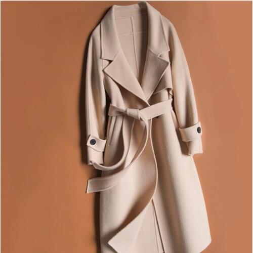 Women Overcoat 100% Merino Wool Long Sleeve Autumn Winter Thick Korean Double Breasted Ladies Woolen Outerwear Jaqueta Feminina