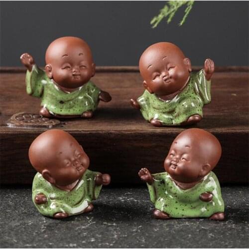 1 PCS Handmade Purple Clay Lovely Buddha Monk Figurine Ornament Fingertip Tea Play tea Pets Boutique Tea Table Crafts